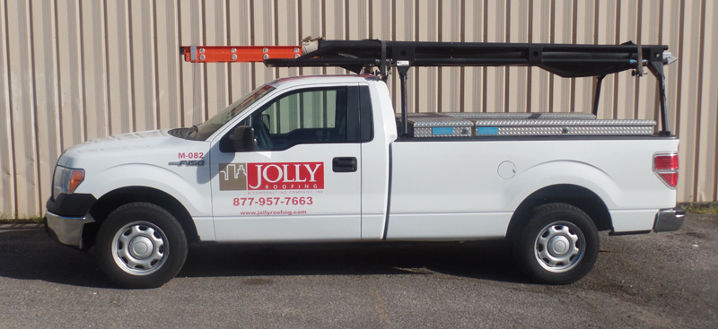 Jolly Roofing truck for commercial roofing projects